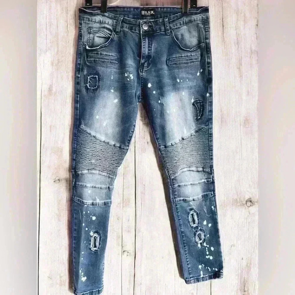 CJ Black Men’s 34/30 Skinny Flex Premium Denim Distressed Moto Jeans Y2K - Picture 1 of 13
